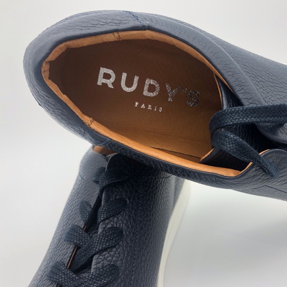 NWOT Men’s Navy Leather Tennis-style Sneakers - Picture 5 of 5